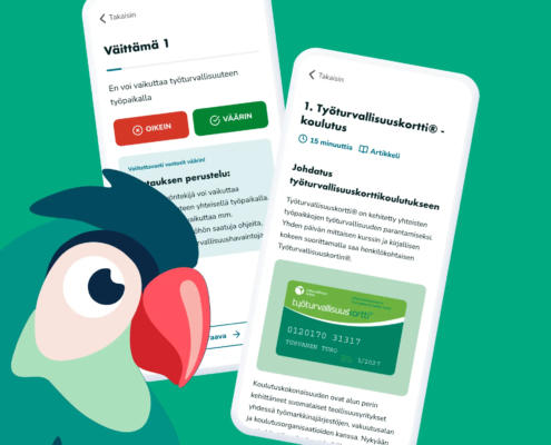 Työturvallisuuskortti sovelluksella. Trainify on mobiilisovellus, joka tarjoaa osan työturvallisuuskorttikoulutuksesta soveluksessa.